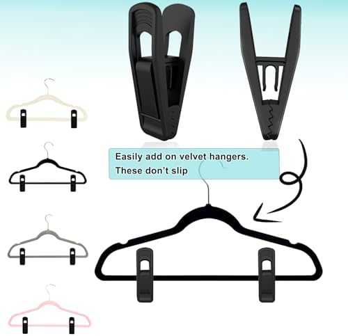 TOFIIGREM Hanger Clips Perfect for Velvet Hangers (Black, 80 PCS), Strong Plastic Clips Pant Skirt Hanger Clips for Black Flocking Felt Hangers - Image 2