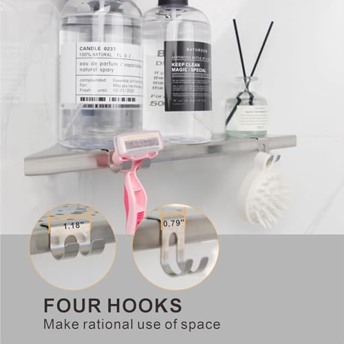 WELLUP Shower Shelf Brushed Nickel 2 Pack,Corner Shower Shelf with 4 Hooks - Image 3