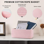OIASKET 4 Pack Small Storage Shelf Baskets for Organizing, Mini Woven Rope Storage Bins for Towels, Cute Decorative Closet Organizer，Baby Nursery, Gift Empty Baskets -11.81''Lx7.87''Wx4.72''H-Pink - Image 6