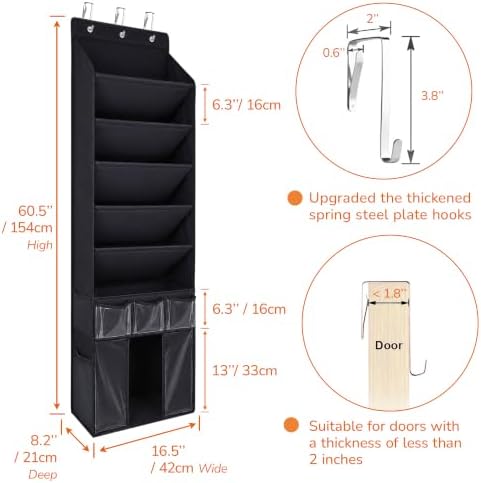 3in1 Over The Door Shoe Organizer with 5 Slanted Compartments,Removable Storage Bin & Transparent Pockets,Thickened Waterproof Oxford Fabric Shoes Rack for Shoes,Boots,Toys,Daily Essentials. (Black) - Image 5