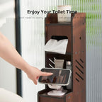 Small Toilet Paper Holder with Storage, Behind Toilet Storage Cabinet for Bathroom Corner, Slim Toilet Paper Holder Stand (Walnut Wood) - Image 5