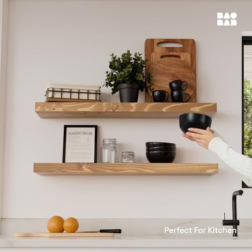 Natural Wood Floating Shelves for Wall 30 Inches Long, Oak Wooden Shelf - Image 2