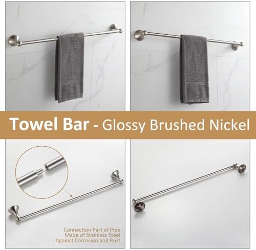 BGL Bathroom Accessories Set, Glossy Stain Nickel Expandable Towel Bar 4-Piece Bathroom Accessory Set Wall Mounted Towel Ring Robe Hook Toilet Paper Holder Towel Holder - Image 4