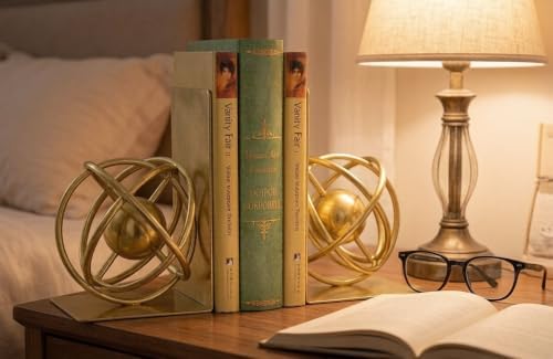 Book Ends Decorative, Modern Metal Unique Gold Bookends for Shelves, Round Design Bookend Book Stopper Holder for Home Office - Image 4