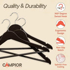 Brown Wooden Hangers 50 Pack – Heavy-Duty with 360° Swivel Hook, Non-Slip, Pants Bar & Shoulder Grooves - Wooden Hangers for Suits, Jackets, Dresses & Camisoles, Space-Saving and Smooth Finish - Image 4