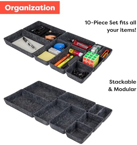Rajas Goods Drawer Organizer Compatible with Ikea Alex Drawer Unit, 10-Piece Modular Felt Tray Organizer Set, Perfect Fit (Dark) - Image 3