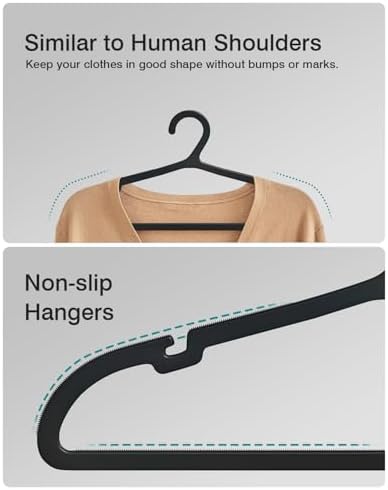 ABHENG 80 Pack Clothes Hangers, Non Slip Plastic Coat Hangers, Space Saving Hangers, Heavy Duty, Hanging Dry Wet Clothes, 16.4" x 8.3", Black, UAPY0580B - Image 4