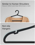 ABHENG 80 Pack Clothes Hangers, Non Slip Plastic Coat Hangers, Space Saving Hangers, Heavy Duty, Hanging Dry Wet Clothes, 16.4" x 8.3", Black, UAPY0580B - Image 4