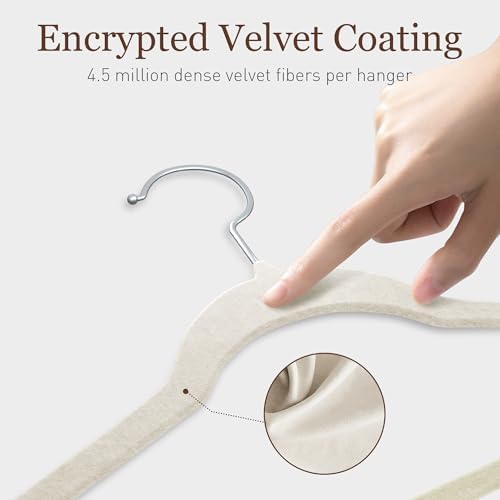 Velvet Hangers 200 Pack, 17.5" Non-Slip Clothes Hangers, Ivory - Image 3