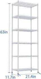 REGILLER 6 Wire Shelving Steel Storage Rack Adjustable Unit Shelves for Laundry Bathroom Kitchen Pantry Closet(Silver,11.7" D x 21.4" W x 63" H) - Image 3