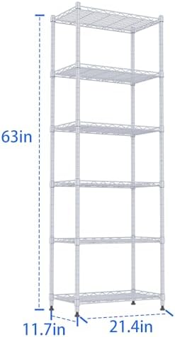 REGILLER 6 Wire Shelving Steel Storage Rack Adjustable Unit Shelves for Laundry Bathroom Kitchen Pantry Closet(Silver,11.7" D x 21.4" W x 63" H) - Image 3