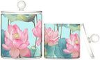 Teal Pink Lotus Flower Qtip Holder Waterproof Dustproof Apothecary Jars with Lids For Bathroom Cotton Swabs Makeup Sponges Floss Picks Bath Salts 2 Pack by Tatenale