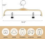 TOPIA HANGER Wooden Pants Hangers,Slim Natural Wood Skirt Hangers with Anti-Rust Hook and Adjustable Metal Clips, Perfect for Skirts, Pants, Slacks-20 Pack-CT17N20 - Image 3