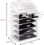 Sorbus Makeup Organizer, 6-Drawer Acrylic 2-Piece Set (Clear) - Image 3