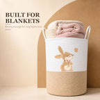 Bunny Baby Laundry Basket, Tall Woven Rope Nursery Hamper, 20x15 in - Image 6