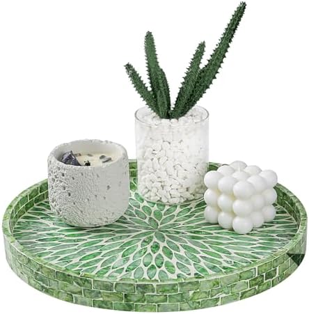 12.5" Lazy Susan for Table Top – Mother of Pearl Spinning Turntable Serving Tray, Marble Lazy Susan Organizer for Dining Table Centerpiece, Kitchen Island Decor, Bathroom Counter, Outdoor Use (Green) by TerrekraftMakeLuxuryTraysAffordable