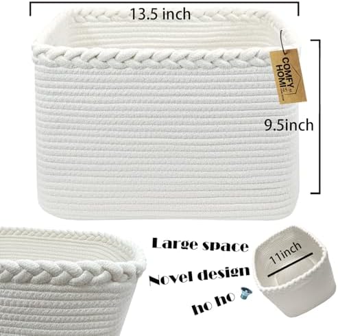 COMFY-HOMI 3PACK Cotton Rope Square Basket with Handles for Shelves| Storage|Baby Basket for GIF|Shoe Basket for Organizing|New13.5" x 11" x 9.5" for Living Room - Image 3