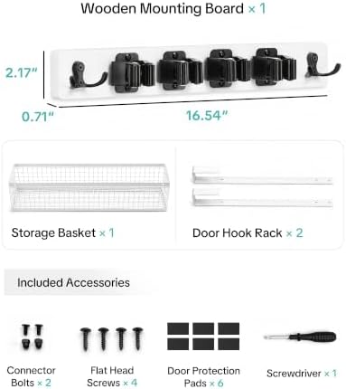 BS-VOG Over the Door Broom Holder with Basket, Wooden Mop & Broom Organizer - Image 7