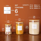 CZZGSM Set of 6 Glass Flour and Sugar jars with 132 Kitchen Pantry Labels - Thicken Large Glass Storage containers with Airtight Bamboo Lid - Rice Canisters for Salt Coffee - 100OZ/54OZ/27OZ - Image 4