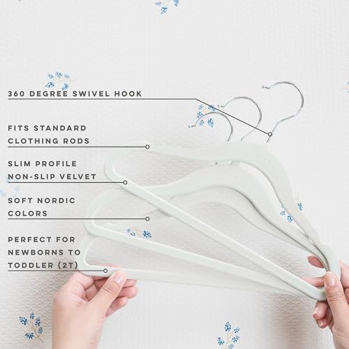 3 Sprouts Velvet Baby Hangers, Non Slip Slim, Light Green, 30 Pack - Image 3