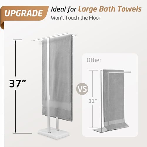KES Standing Towel Rack, 37" H, 18/8 Stainless Steel & Marble Base Polished - Image 2