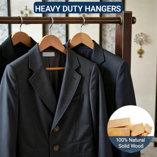 Amber Home 20 Pack Natural Wooden Coat Hangers, Wood Suit Hangers - Image 5