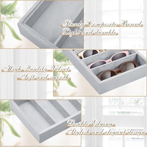 Amylove 4 Pcs Gray Sunglass Organizer Trays 4 Grids Velvet Glasses Holder Jewelry Display Organizer Eyeglasses Storage Box Drawer - Image 3