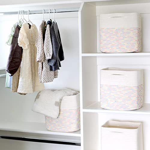 NaturalCozy 13 Inch Cube Storage Bins Cotton Rope Woven Baskets for Organizing 3-Pack | 13 x 13 Storage Cubes | Fabric Square Storage Baskets for Shelves Organizer, Kids Toy Bins, Closet Baby Nursery - Image 5