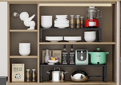 Jojocross Expandable Adjustable Stackable Kitchen Organizer, Spice Rack,Metal Pantry Storage Shelves Racks,Counter Shelf for Cabinets, Countertop, Cupboard(1 Pack/Large/Black) - Image 6