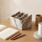 Luxury Natural Marble Pen and Makeup Holder, 3 Compartment Desk Organizer - Image 2
