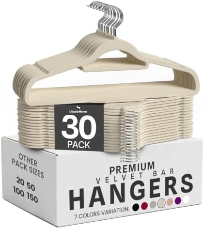 Utopia Home Premium Velvet Hangers 30 Pack - Non-Slip Clothes Hanger with Tie Bar - Ivory Hangers with 360 Degree Rotatable Hook - Heavy Duty Coat Hanger by UTOPIAHOME