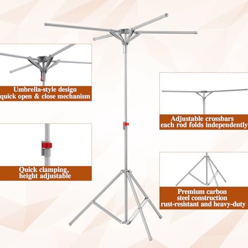 Shimeyao Metal Shopping Bag Rack 51-71 Inch Adjustable Height Heavy Duty Bag Display Stand Holder for Vendors with 4 Foldable Arms for Malls, Boutique, Trade Show, Craft Fairs(Gray) - Image 6