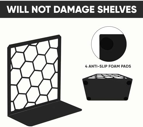GEOMOD Premium Geometric Black Honeycomb Bookends for Shelves, Metal Book Ends Office, L-Shaped Stopper, Rustproof Decorative Unique Home, 6.25 (L) x 6 (W) inches, 2 Pairs - Geomod, (Pair of 2) - Image 3