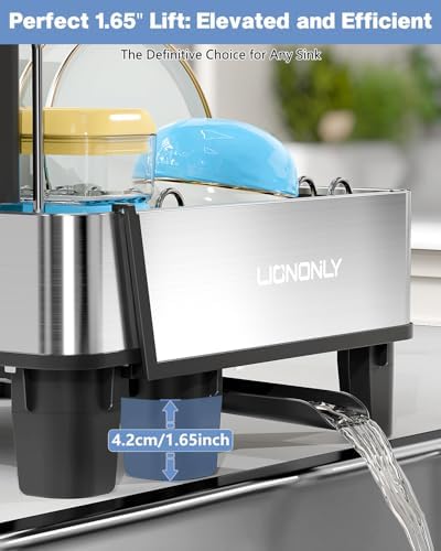 304 Stainless Steel Expandable Dish Drying Rack with Drain Spout, Black - Image 6