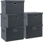 Graciadeco Large 17" 36 Quart Collapsible Stackable Storage Bins with Lids, 5 Packs Dark Gray Foldable Fabric Closet Storage Boxes with Lids Heavy-duty Linen Cube Baskets(17 x 12 x 11) by GraciadecoStorage