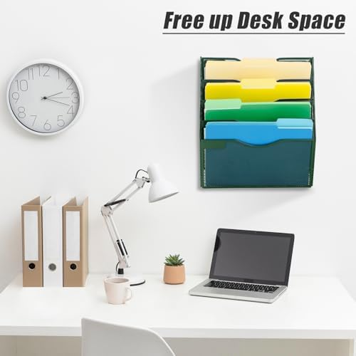 EASEPRES 5 Pocket Mesh Hanging File Organizer, Wall Mounted Mail Paper Document Folder Holder, Clipboard Storage Organization Magazine Rack with Nametag Label for Office Home School, Dark Green - Image 6