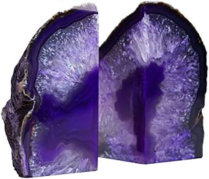 AMOYSTONE Purple Agate Bookends, Sturdy Crystal Book Ends for Study Shelf - Image 2