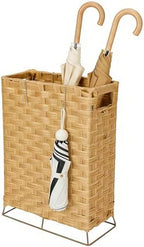 Rattan Umbrella Stand with Built-in Water Reservoir & Hooks, Hand Woven Umbrella Rack Organizer Freestanding - Stable, High-Capacity Organizer for Home and Office - 11.8" L x 5.5" W x 16.5" H by THORNIA