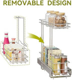2 Tier Under Sink Organizer 11" W X18 D, Pull Out Cabinet Organizer One Removable Basket, Under Sink Slide Out Chrome Plated, Under Kitchen Bathroom Sink Organizer, 2 Pack - Image 3