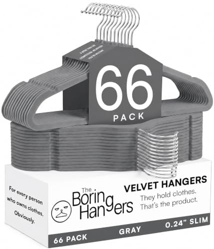 66 Pack Gray Velvet Hangers Non Slip, Felt Hangers by TheBoringHangers