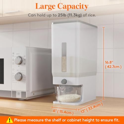 Lifewit Rice Container 29 Lbs, One-Press Dispenser with Measuring Cup 2 Pcs - Image 3