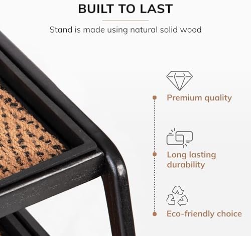 Anji Mountain Heavy Duty Waterproof Wooden Shoe Storage Mat Organizer/Boot Storage Tray Multi Use for Entryway with Coir, Tan and Black Insert, 2 Tier, Fits 6 Pair (36.5" Wide) - Image 3