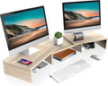 FITUEYES Dual Monitor Stand Riser, Adjustable Length and Angle, Oak by FITUEYES