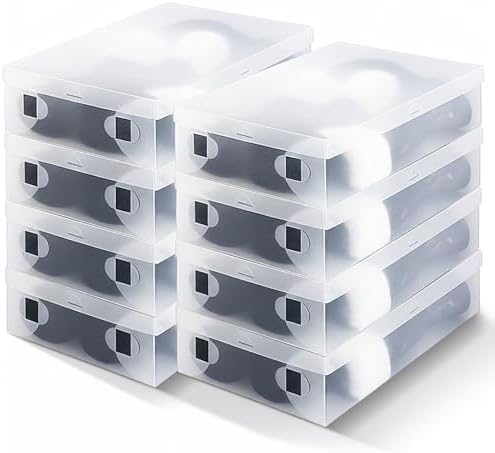 Sintuff 8 Pack Large Boot Storage Boxes with Lids for Tall Boots 20.5" x 11.8" x 4.5" Stackable Clear Plastic Shoe Organizer Container Space-saving Shoe Storage Box for Sneakers and High Heels by Sintuff