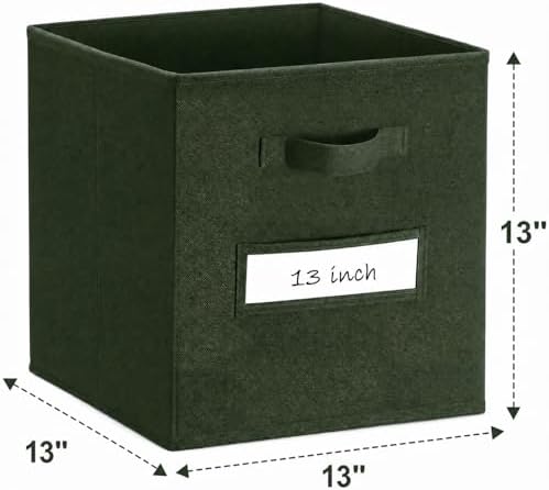 Storage Bins,13 Inch Cube Storage Bin with Labels,6pcs,Dark Green - Image 3