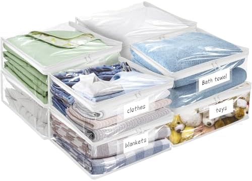 Plastic Storage Bags with Easy-Glide Zipper, Pack of 8, Durable Clear Vinyl Zippered Storage Bags for Clothes Sweaters Comforters Blankets Sheets Bedding (18 x 15 x 4 Inch, Transparent White) by Kikerike