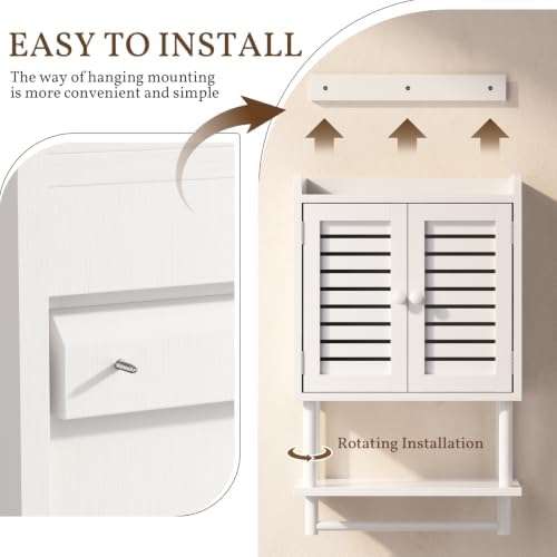 AmazerBath Bathroom Wall Cabinets, Bamboo Medicine Cabinets with Towel Bar, Hanging Over The Toilet Storage Cabinet with Adjustable Shelves, Organizer Cabinet for Small Spaces, 8.3x16.5x26.6 Inches - Image 5