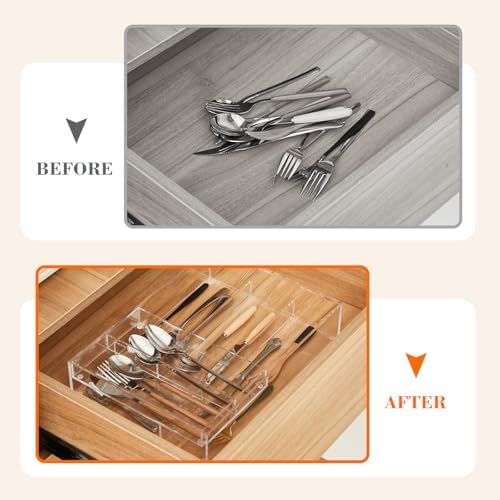 2 Layer Acrylic Deep Kitchen Utensil Drawer Organizer for Flatware Utensils - Image 3