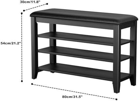 Taitiy Shoe Bench with 3 Tier Adjustable Shelves Rubberwood Entryway 31.5'' - Image 2