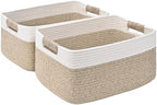 2 Pack Large Storage Basket for Organizing, 17.5"x13"x7" Woven Basket for Shelves, Closet Cube Storage Bins with Wrapped Handle, Cotton Rope Baskets for Kitchen, Clothes, Toys(Off White & Brown) by Degeyoyo